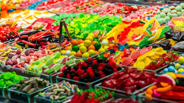 Une Mise Point Sélective Différents Types Bonbons Sur Marché — Photo