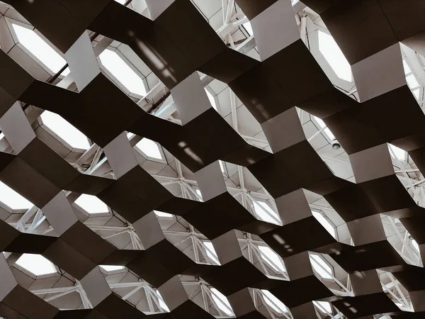 Uma Ilustração Plataformas Hexágono Com Lâmpadas Luzes Sobre Eles — Fotografia de Stock