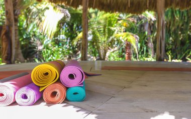 AMBERGRIS CAYE, BELIZE - Feb 14, 2019: Ambergris Caye, Belize - February 2019: Ak'bol Yoga Retreat and Eco-Resort welcomes visitors looking for a more holistic experience in Belize. clipart