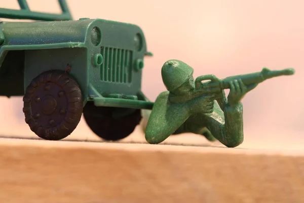 Closeup Shot Soldier Military Vehicle Toy Blurred Background — Stock Photo, Image