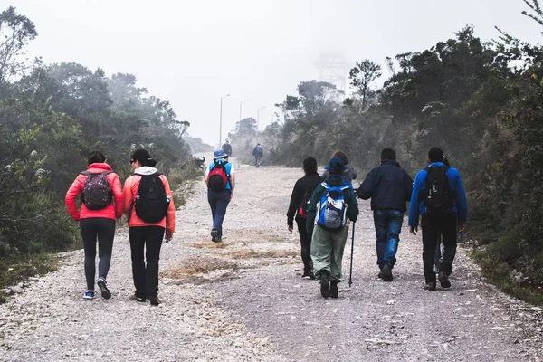 Groep toeristen die overdag samen wandelen — Stockfoto