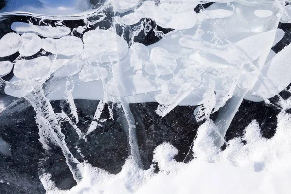 Donmuş Göldeki Kar Buz Dokusunun Yakın Çekimi — Stok fotoğraf
