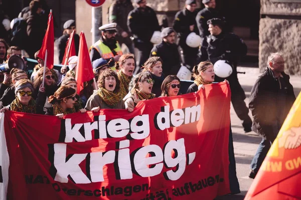 Munich Germany Feb 2020 War Military Protest Germany German Banners — Stock Fotó
