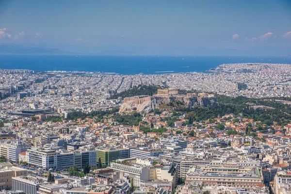 Blick Auf Athen Vom Berg Lycabettus Auf Den Ozean — Stockfoto