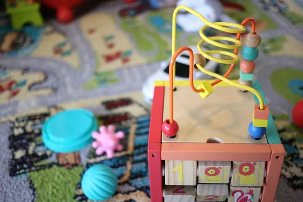 Tiro Close Brinquedo Educativo Com Cubos Número — Fotografia de Stock