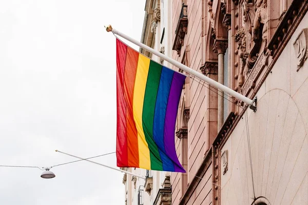 Colorful Gay Flag Waving Wind Daytime New York — Stock Photo, Image