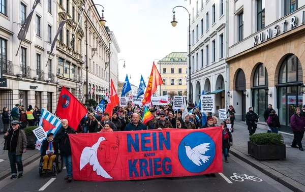 Munich Germany Feb 2020 War Military Protest Germany German Banners — Stock Fotó