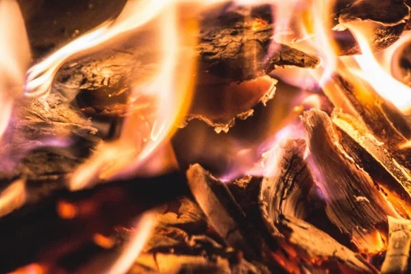 Крупним Планом Постріл Палаюче Дерево Красиві Кольори Вогню — стокове фото