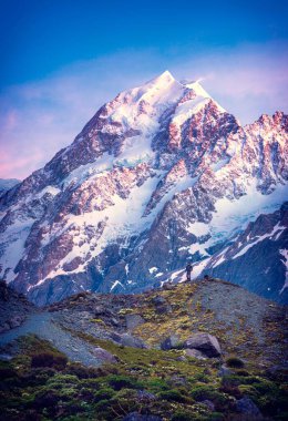 A beautiful shot of Mount Cook in New Zealand on a cold and bright day clipart