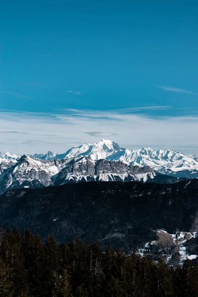 白雪公主白天拍摄的一座雪山的竖直照片 — 图库照片