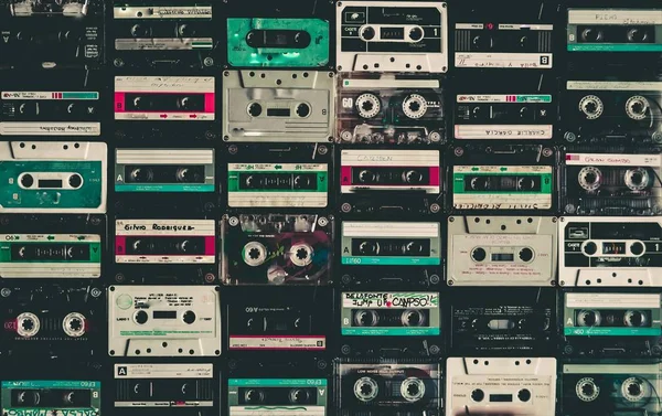 Een Close Shot Van Kleurrijke Cassettebandjes Naast Elkaar — Stockfoto