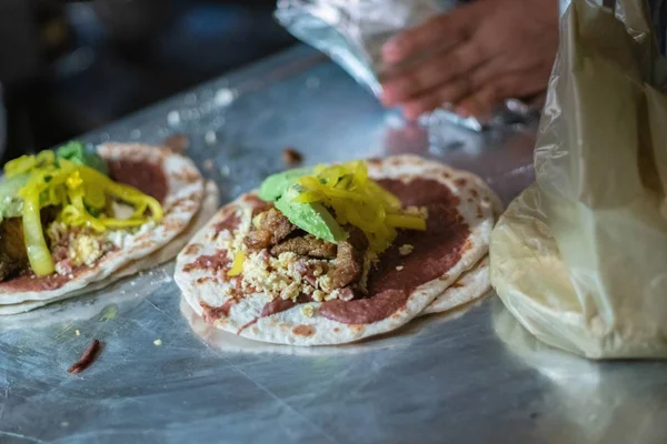 Primo Piano Una Popolare Baleada Street Food Iconico Honduras — Foto Stock