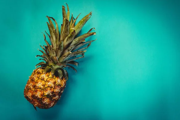 Nakloněný Čerstvý Ananas Ovoce Zeleném Pozadí Prostorem Pro Váš Text — Stock fotografie