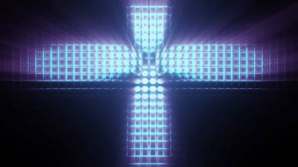 Una Fresca Luz Artificial Futurista Sci Techno Forma Cruz Perfecta — Foto de Stock