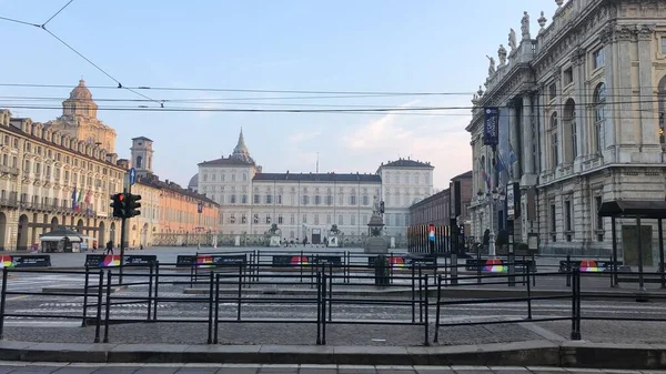 Talya Nın Torino Kentinin Sokaklarının Binalarının Geniş Açılı Bir Görüntüsü — Stok fotoğraf