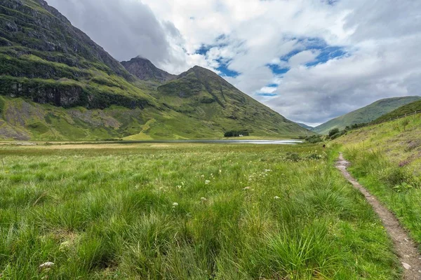 Landskapet Glencoe Dalen Molnig Dag Highlands Skottland England — Stockfoto