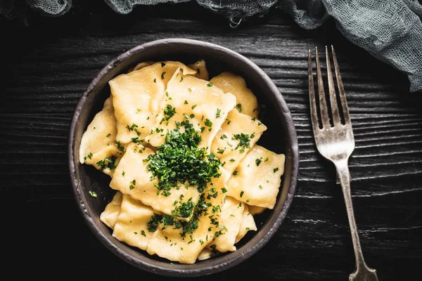 Primer Plano Maltagliati Tazón Tenedor Junto — Foto de Stock