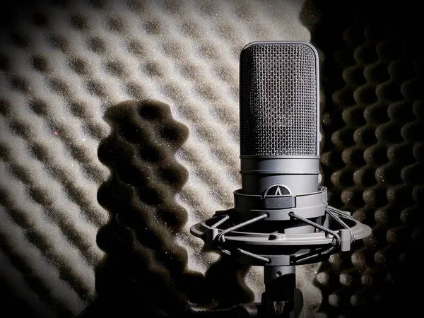 Detailní Záběr Mikrofonu Vrhajícího Stín Stěnu — Stock fotografie