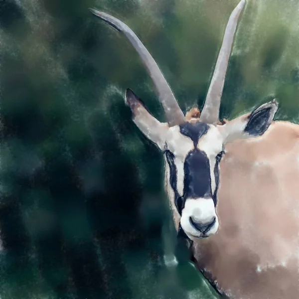 Painting Brown Antelope Green Background — Stock Photo, Image