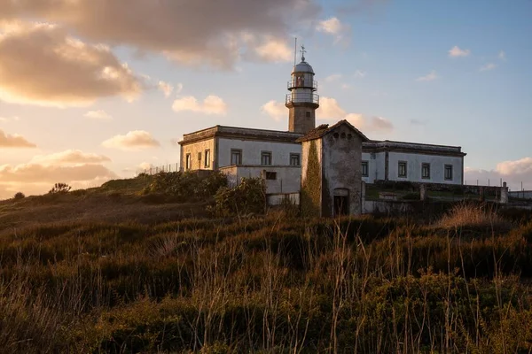 Superbe Cliché Phare Larino Galice Espagne Coucher Soleil — Photo