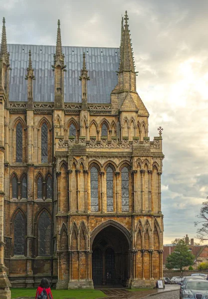 Hermosa Vista Catedral Lincoln Reino Unido Día Lluvioso — Foto de Stock