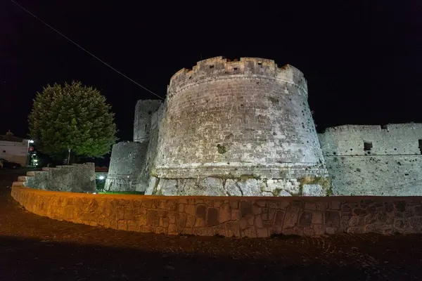 Castello Monte Sant Angelo Circondato Luci Durante Notte Italia — Foto Stock