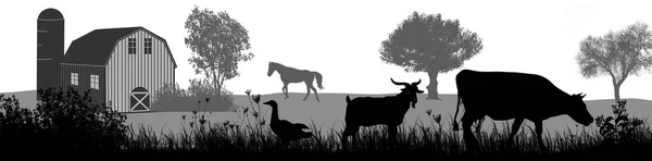 Ilustracja Różnych Zwierząt Gospodarstwie Pobliżu Kabiny — Zdjęcie stockowe