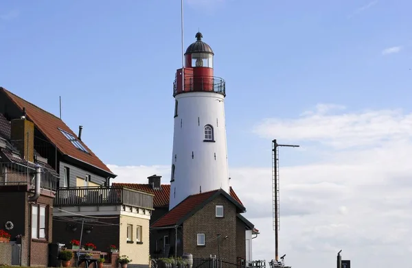 Belo Tiro Urk Lighthouse Holanda Com Céu Azul Nublado Fundo — Fotografia de Stock