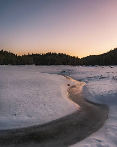 Shot Frozen River Going Snowy Alley — Stock Photo, Image