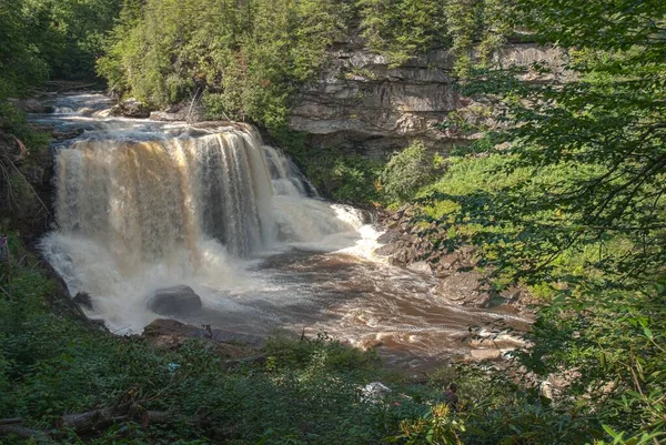 Breed Uitzicht Blackwater Falls Waterval Met Zware Belasting Van Het — Stockfoto