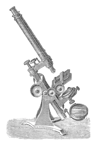 Vertikal Bild Ett Gammalt Mikroskop Ritning Vit Bakgrund — Stockfoto