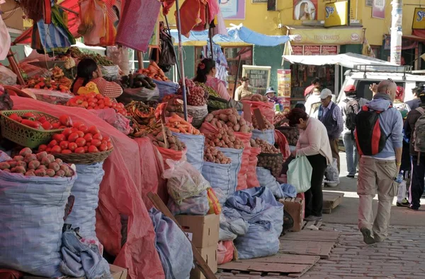 Paz Bolivia 2019 2019 Paz Bolivia Colorido Puesto Frutas Verduras — Foto de Stock