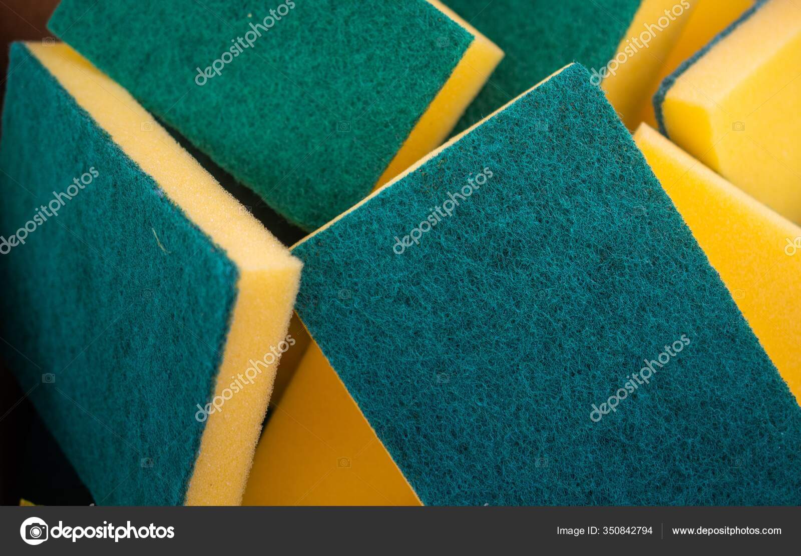 Closeup Shot Rectangular Yellow Sponges Green Abrasive Sides Stock Photo by  ©Wirestock 350842794