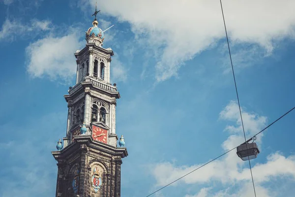 Egy Óratorony Munttoren Amszterdamban Nappal — Stock Fotó
