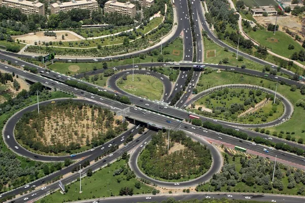 Aerial Shot Spaghetti Junction Trees Grass Next — Stock Photo, Image