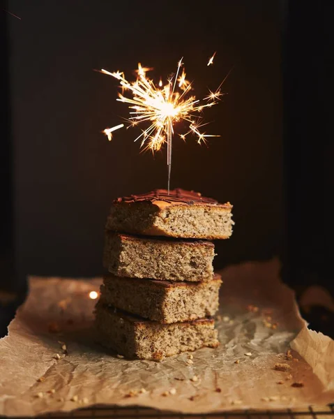 Vertical Shot Pile Delicious Nut Cakes Chocolate Glaze Sparkle Top — Stock Photo, Image