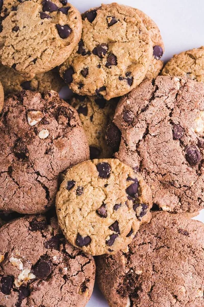 Closeup Shot Lot Delicious Freshly Baked Chocolate Chip Cookies — Stock Photo, Image