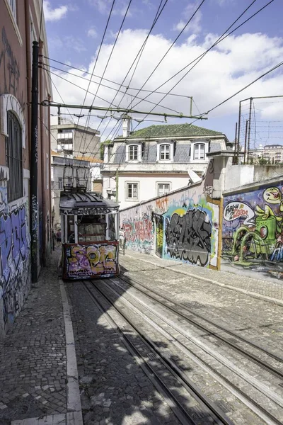 Lisbon Portugal Aug 2019 Historic Tram Cable Car Public Transport — Zdjęcie stockowe