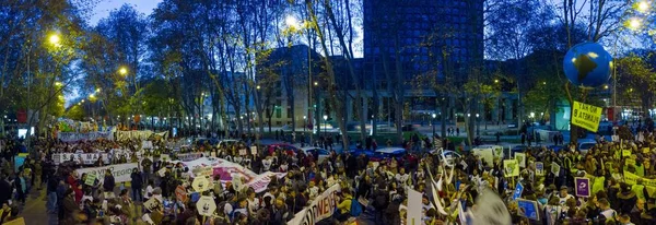 Мадрид Испания Декабря 2019 Года Панорамный Снимок Людей Протестующих Против — стоковое фото
