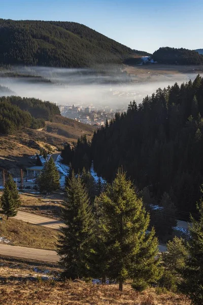 Uma Vista Aérea Vertical Barragem Dospat Nas Montanhas Rhodope Bulgária — Fotografia de Stock