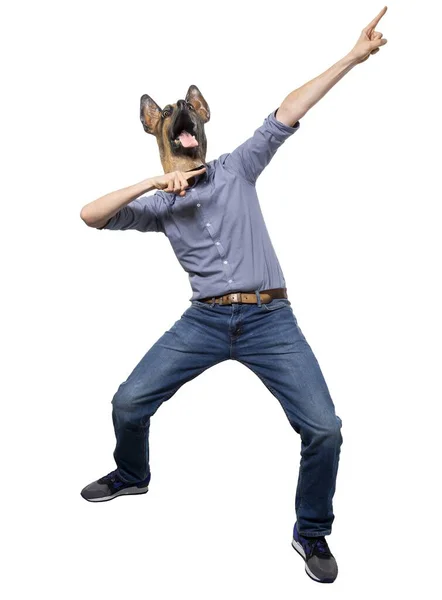 Vertical Shot Male Dog Mask Expressing Happiness White Background — Stock Photo, Image