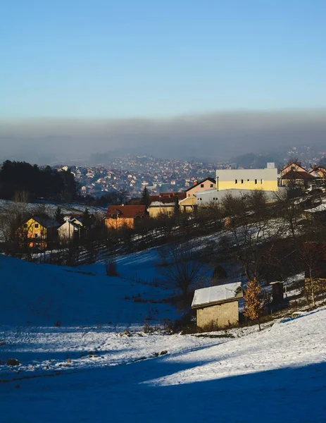 Luchtvervuiling Boven Valjevo Stad Het Westen Van Servië Winter — Stockfoto