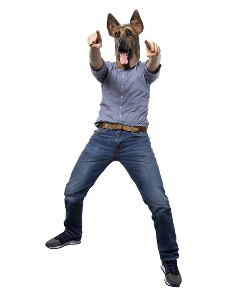 Male Dog Mask Expressing Happiness Hand Gestures — Stock Photo, Image