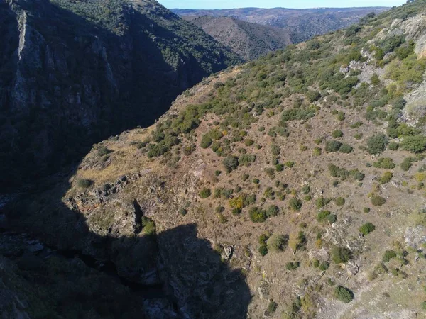 Nappal Fákkal Borított Szikla Spanyolországi Salamancában Arribes Del Duero Ban — Stock Fotó