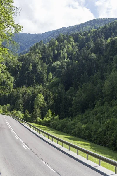 Strade Che Coprono Paesaggi Mozzafiato Delle Alpi Abbondante Vegetazione Verde — Foto Stock