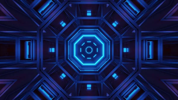 輝くネオンブルーのライトで抽象的な未来的背景を3Dレンダリング — ストック写真
