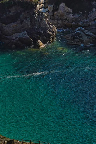 Vertical High Angle Shot Rocks Surrounding Turquoise Sea Coruna Galicia — Stock Photo, Image