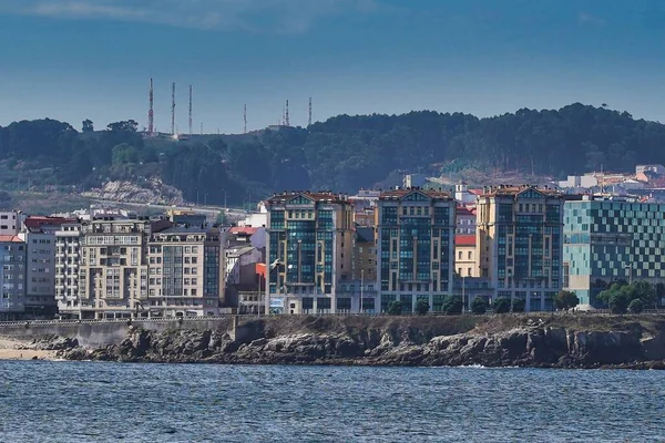 Spanya Galiçya Coruna Daki Deniz Kıyısındaki Binalar — Stok fotoğraf