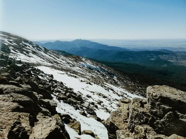 Μαγευτική Θέα Του Βουνού Penalara Στην Ισπανία Καλυμμένη Χιόνι Μια — Φωτογραφία Αρχείου