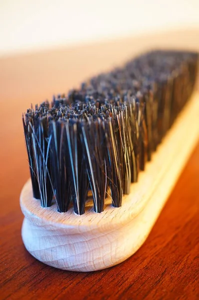 Closeup Shot Shoe Brush Blurred Background — Stock Photo, Image